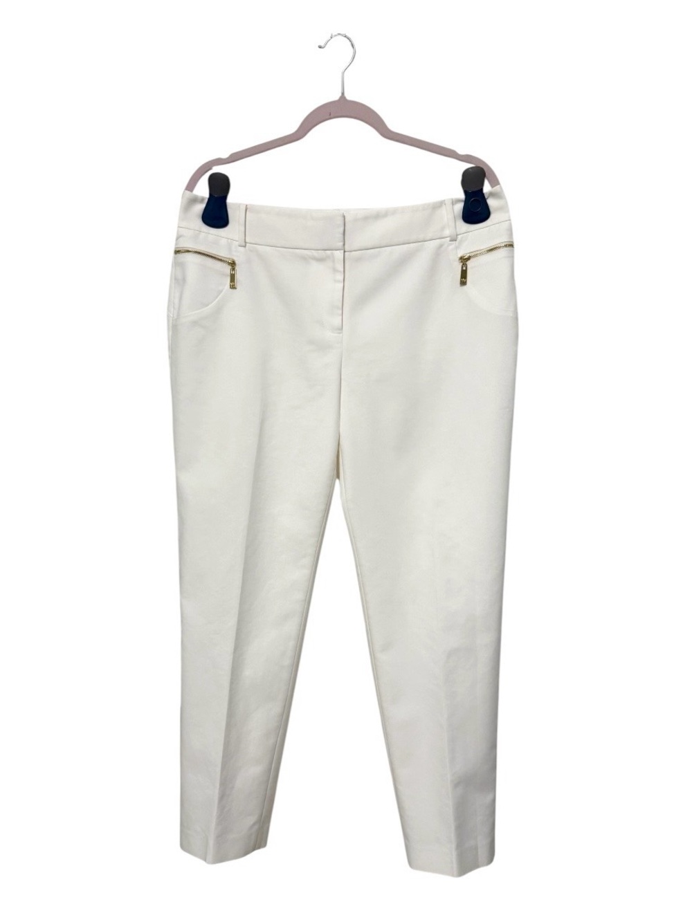 Chaus New York White Ankle Pants Size 12 Gold Zip Pockets